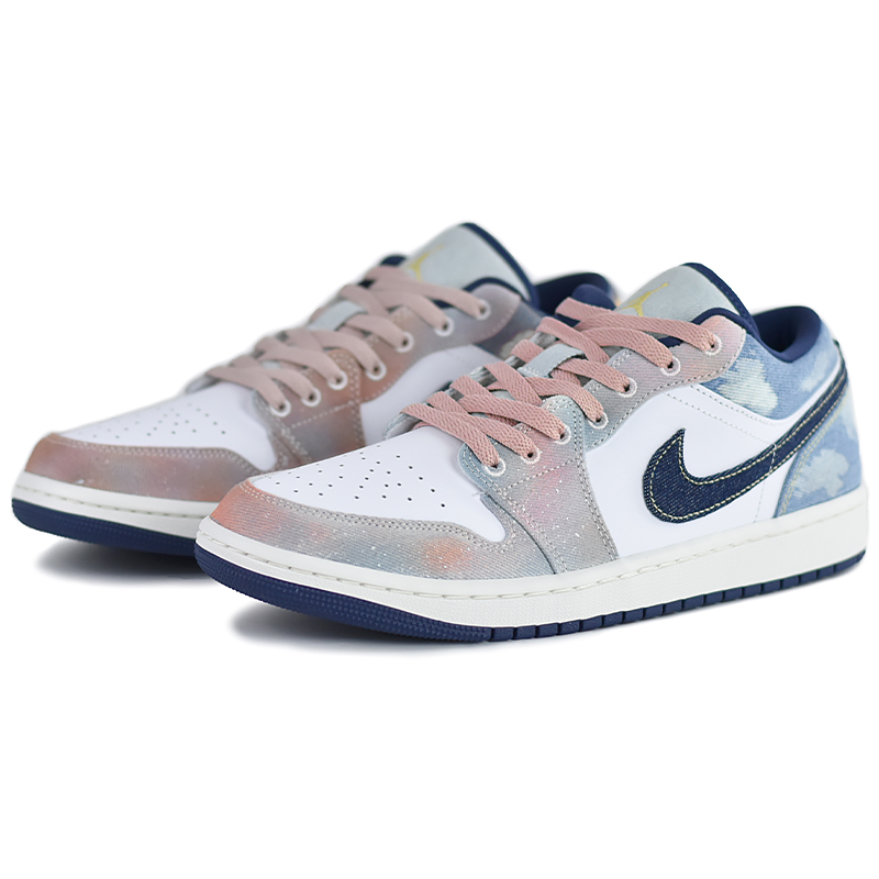 Jordan Air Jordan 1 Cushioning Slip Resistant Abrasion Resistant Low top Vintage Basketball Shoes Men’s Blue Pink