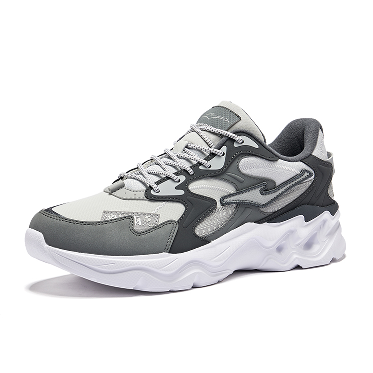 Erke Chinese Fashion Trend Low top Casual Training City Commuting Running Shoes Men’s White Dew Gray Carbon Gray