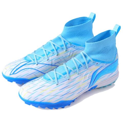 Li Ning TF Turf Artificial Turf Slip Resistant Abrasion Resistant Soccer Shoes Men’s White Blue
