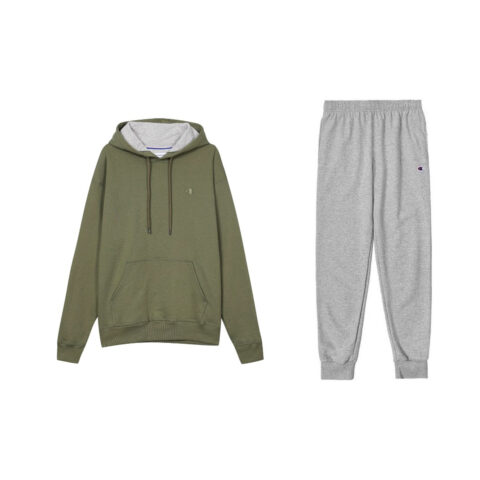Champion Double Label Embroidery Pullover Sweatshirt Loose Fit Elastic Cuff Fleece Lined Sweatpants Casual Sportswear