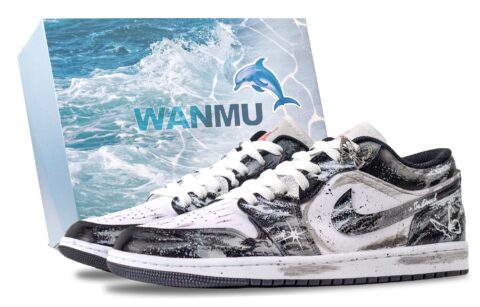 Jordan Air Jordan 1 Starry Black Butterfly Abrasion Resistant Low top Vintage Basketball Shoes Unisex White Gray