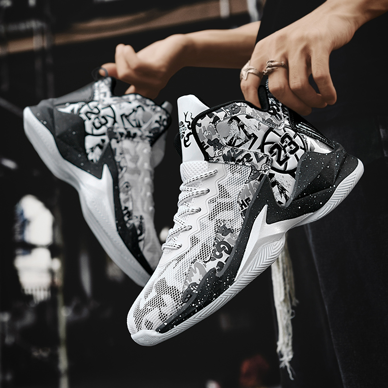 BIANSULONG Cushioning Slip Resistant Abrasion Resistant High top Basketball Shoes Unisex White Black