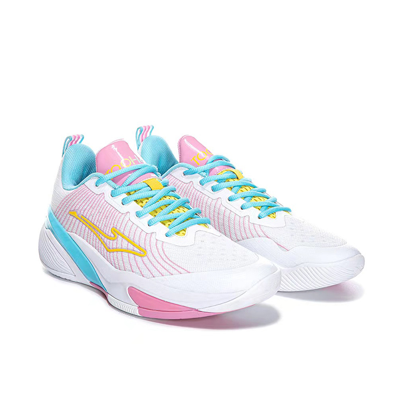 Erke Cushioning Breathable Low top Basketball Shoes Men’s White Pink Blue
