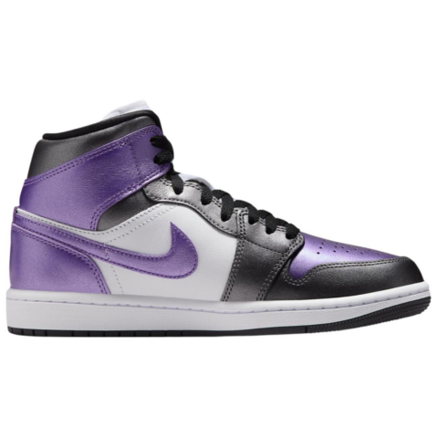 Jordan Air Jordan 1 Slip Resistant Abrasion Resistant Mid top Vintage Basketball Shoes Women’s Silver White Purple