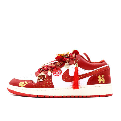 Jordan Air Jordan 1 Cushioning Slip Resistant Abrasion Resistant Low top Vintage Basketball Shoes GS Red Gold White