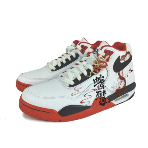 Nike Flight Legacy Synthetic Leather Cushioning Mid top Vintage Basketball Shoes Unisex Red White