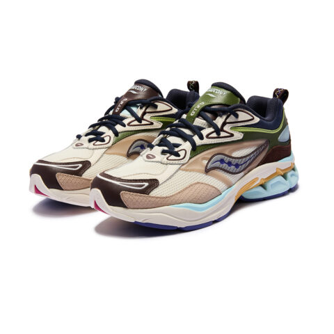 Saucony GRID FUSION Breathable Low top Casual City Commuting Running Shoes Unisex Beige Green Brown