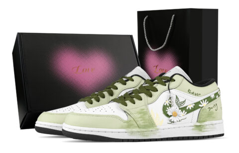 Jordan Air Jordan 1 Sentimental Longing, Heart Box Low top Vintage Basketball Shoes Unisex White Green
