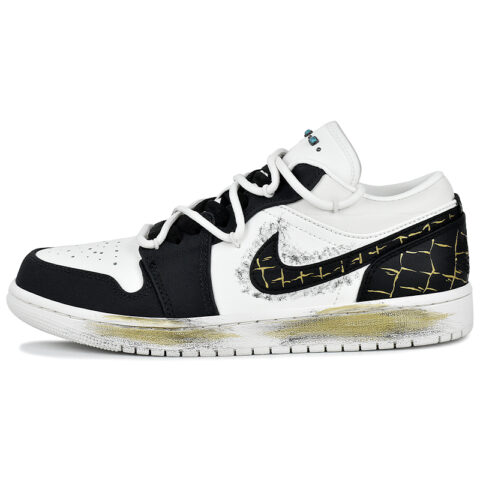 Jordan Air Jordan 1 Lightweight Low top Vintage Basketball Shoes Men’s Black White Gold