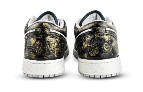 Jordan Air Jordan 1 Cushioning, Wear Resistant Low top Vintage Basketball Shoes Unisex Black Gold