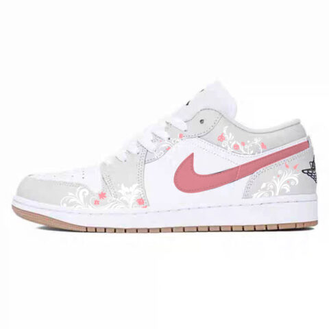 Jordan Air Jordan 1 Slip Resistant Abrasion Resistant Low top Vintage Basketball Shoes Unisex Gray Pink