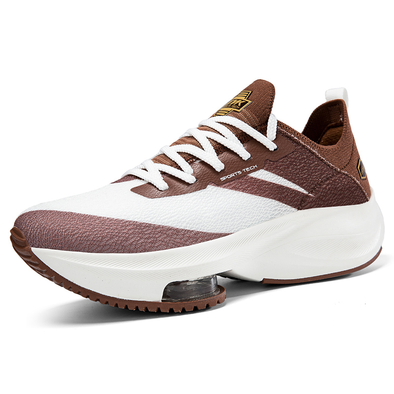JINLAIKE Cushioning Slip Resistant Abrasion Resistant Coverage Low top Air Cushion Running Shoes Unisex White Brown