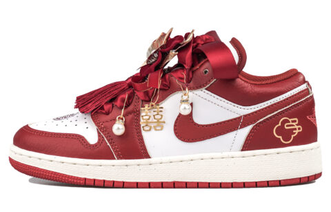 Jordan Air Jordan 1 GS RISK Beaded Curtain And Embroidered Canopy Low top Vintage Basketball Shoes Women’s Red