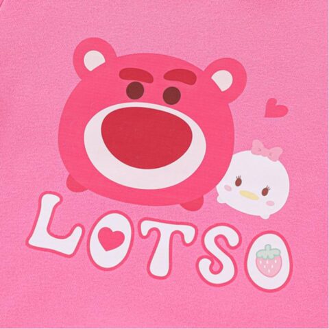 Disney Casual Sportswear Loose Fit Lotso Cartoon Fall Winter Thickened And Fleece Lined Sweatshirt Pants Rose Red Kids’