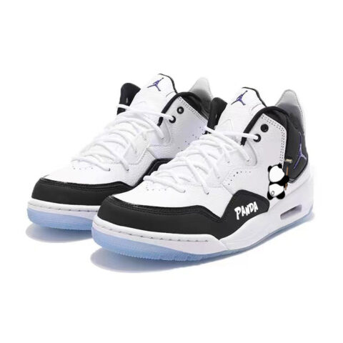 Jordan Courtside 23 Cushioning Slip Resistant Mid top Vintage Basketball Shoes Unisex Black White