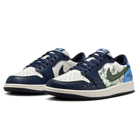 Jordan Air Jordan 1 Slip Resistant Abrasion Resistant Low top Vintage Basketball Shoes Unisex Blue