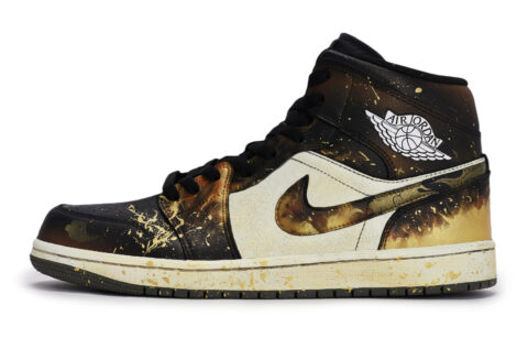 Jordan Air Jordan 1 Vintage Basketball Shoes Unisex Mid Top Beige/Black/Gold