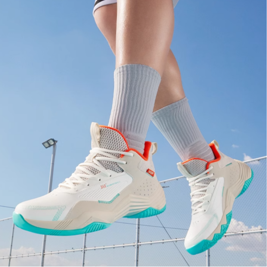 361° Slip Resistant Abrasion Resistant High top Basketball Shoes Men’s White Gray