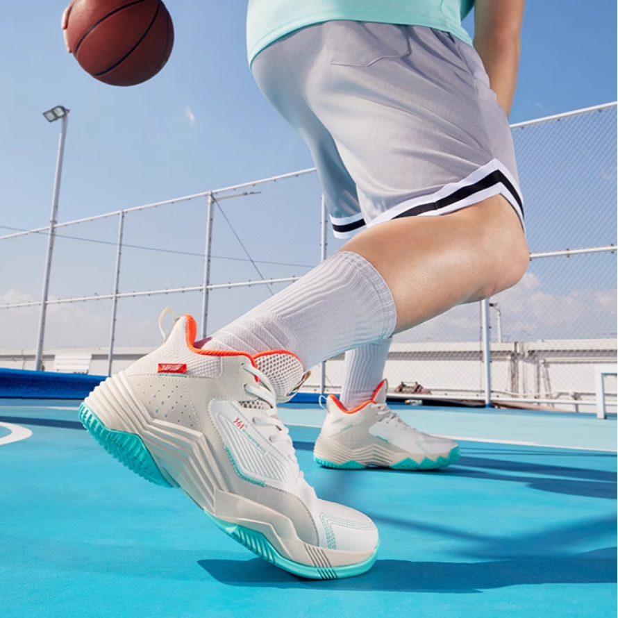 361° Slip Resistant Abrasion Resistant High top Basketball Shoes Men’s White Gray