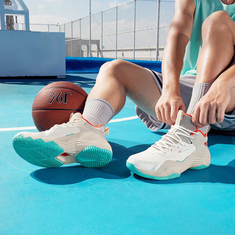 361° Slip Resistant Abrasion Resistant High top Basketball Shoes Men’s White Gray