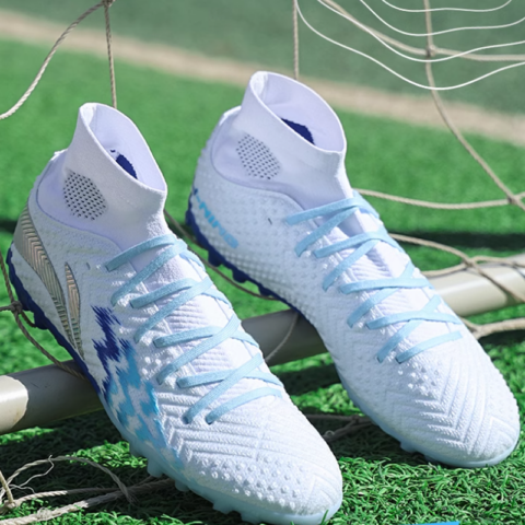 Li Ning TF Turf Soft Ground Synthetic Leather Cushioning, Wear Resistant Soccer Shoes Men’s White Blue