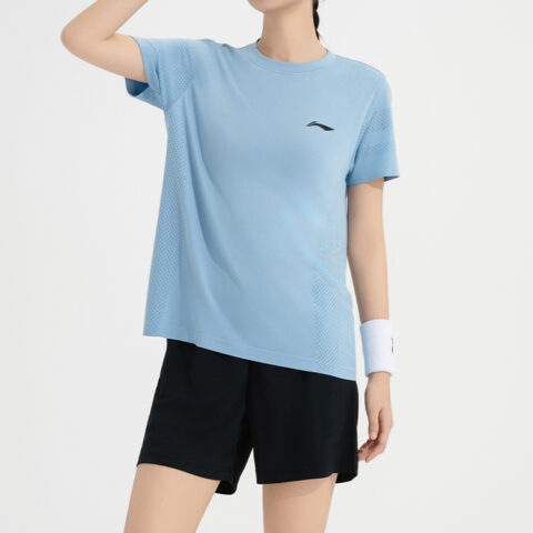 Li Ning Table Tennis Collection Casual Sportswear Men’s Set Snow Blue Top+Black Shorts Crew Neck Moderate
