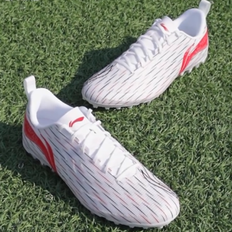 Li Ning MG Multi Ground Artificial Turf Pu Abrasion Resistant Breathable Soccer Shoes Unisex Pink White Red