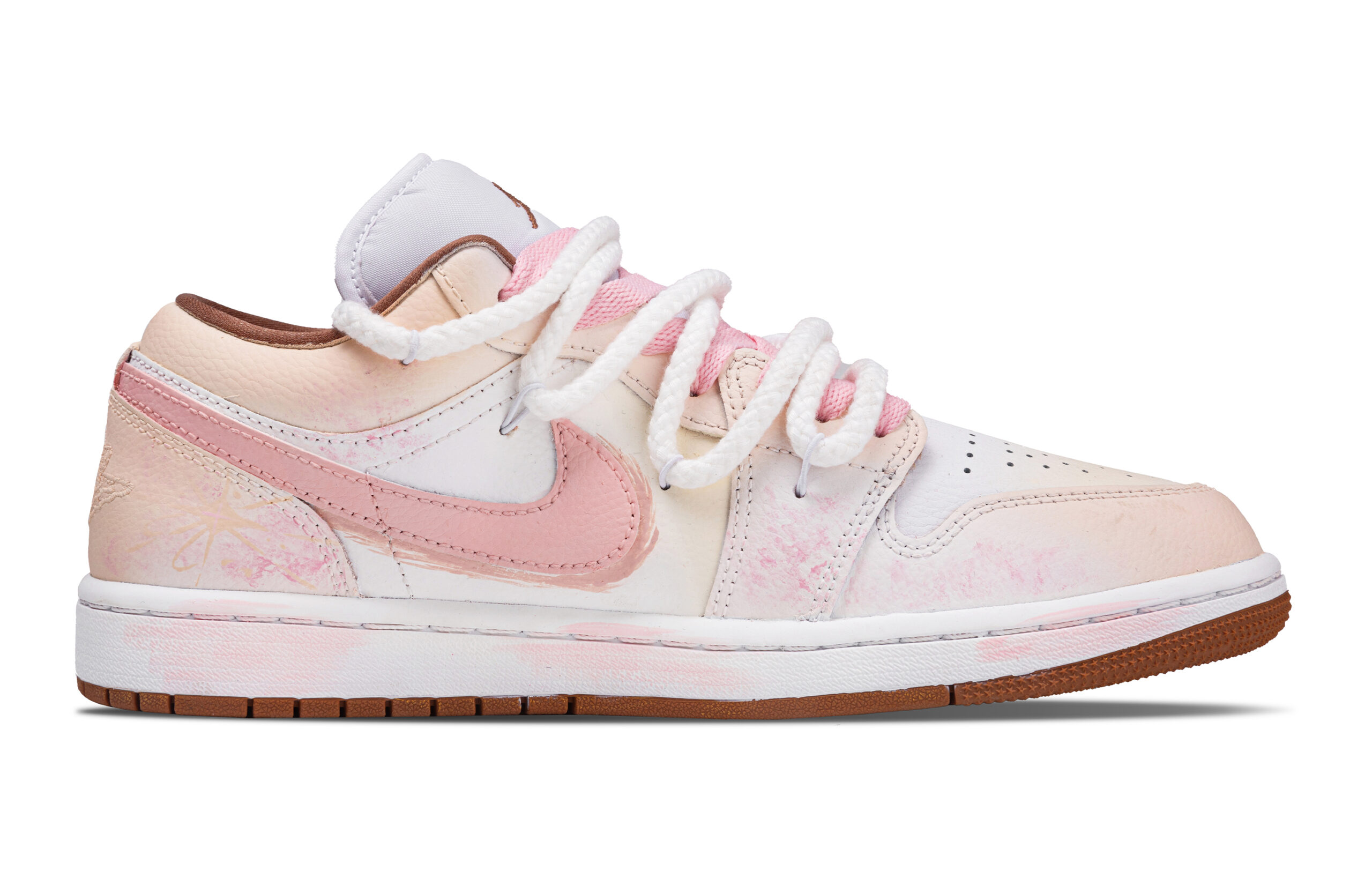Jordan Air Jordan 1 Flower In The Mid Summer Low top Vintage Basketball Shoes Unisex Light Pink