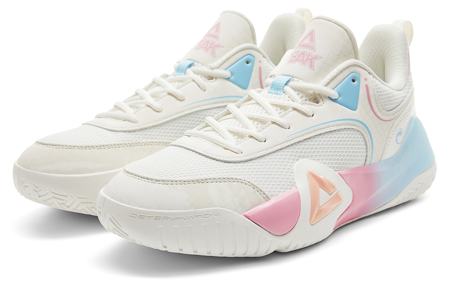 PEAK Fengji Basketball Shoes Men’s Low Top White Pink Blue