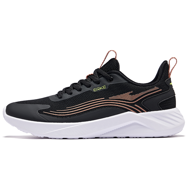 Erke Comfortable And Breathable Cushioning, Wear Resistant Low top Running Shoes Women’s Jet Black Pink Gold