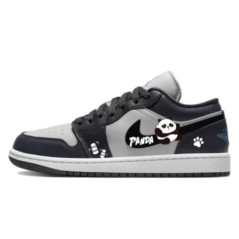 Jordan Air Jordan 1 Cushioning Slip Resistant Low top Vintage Basketball Shoes Unisex Black Gray