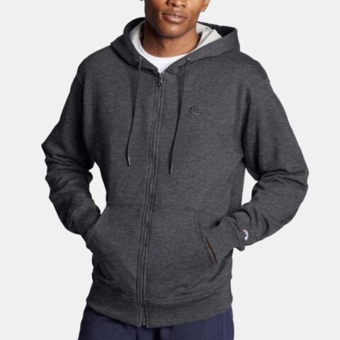 Champion Double Label Embroidery Zipper Hoodie Loose Fit Thickened Elastic Cuff Fleece Lined Sweatpants