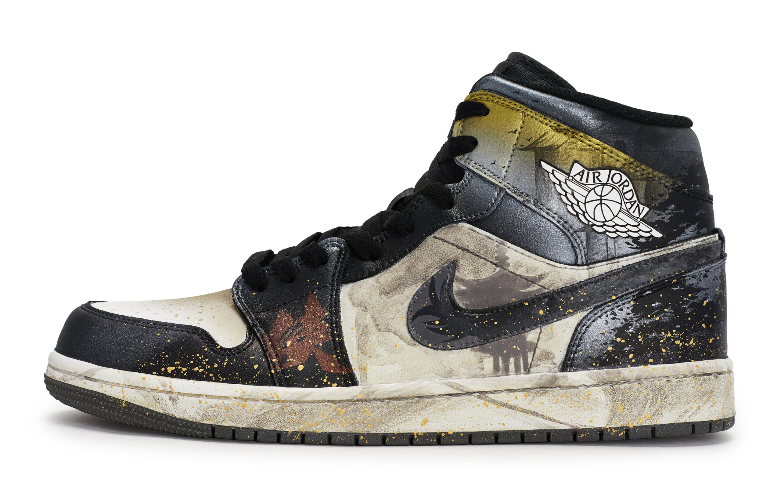 Jordan Air Jordan 1 Vintage Basketball Shoes Unisex Mid Top Black/White/Gray/Gold/Silver