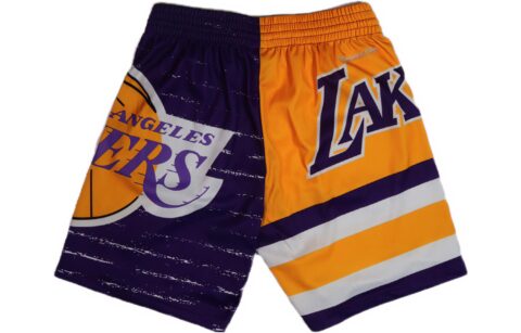 Mitchell Ness Basketball Shorts Unisex Purple Gold Patchwork