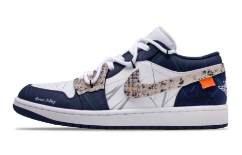 Jordan Air Jordan 1 Slip Resistant, Abrasion Resistant, Lightweight Low top Vintage Basketball Shoes Men's White Blue