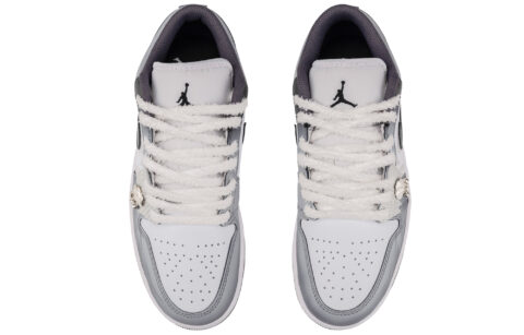 Jordan Air Jordan 1 Abrasion Resistant Low top Vintage Basketball Shoes Unisex Gray White
