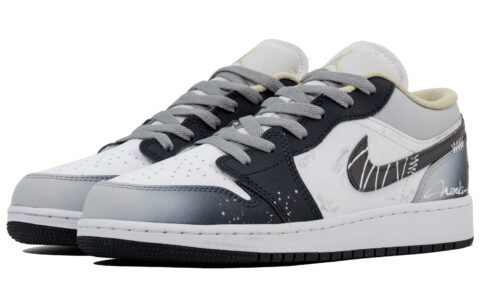 Jordan Air Jordan 1 Gray Domain Walker Leather Abrasion Resistant Low top Vintage Basketball Shoes Unisex Black White