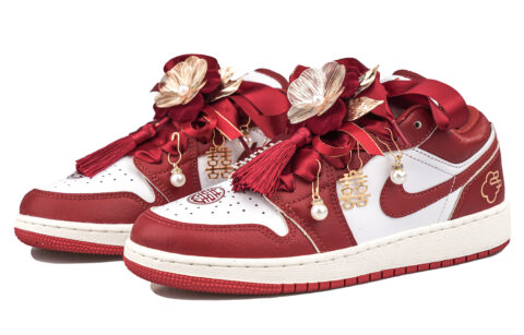 Jordan Air Jordan 1 GS RISK Beaded Curtain And Embroidered Canopy Low top Vintage Basketball Shoes Women’s Red