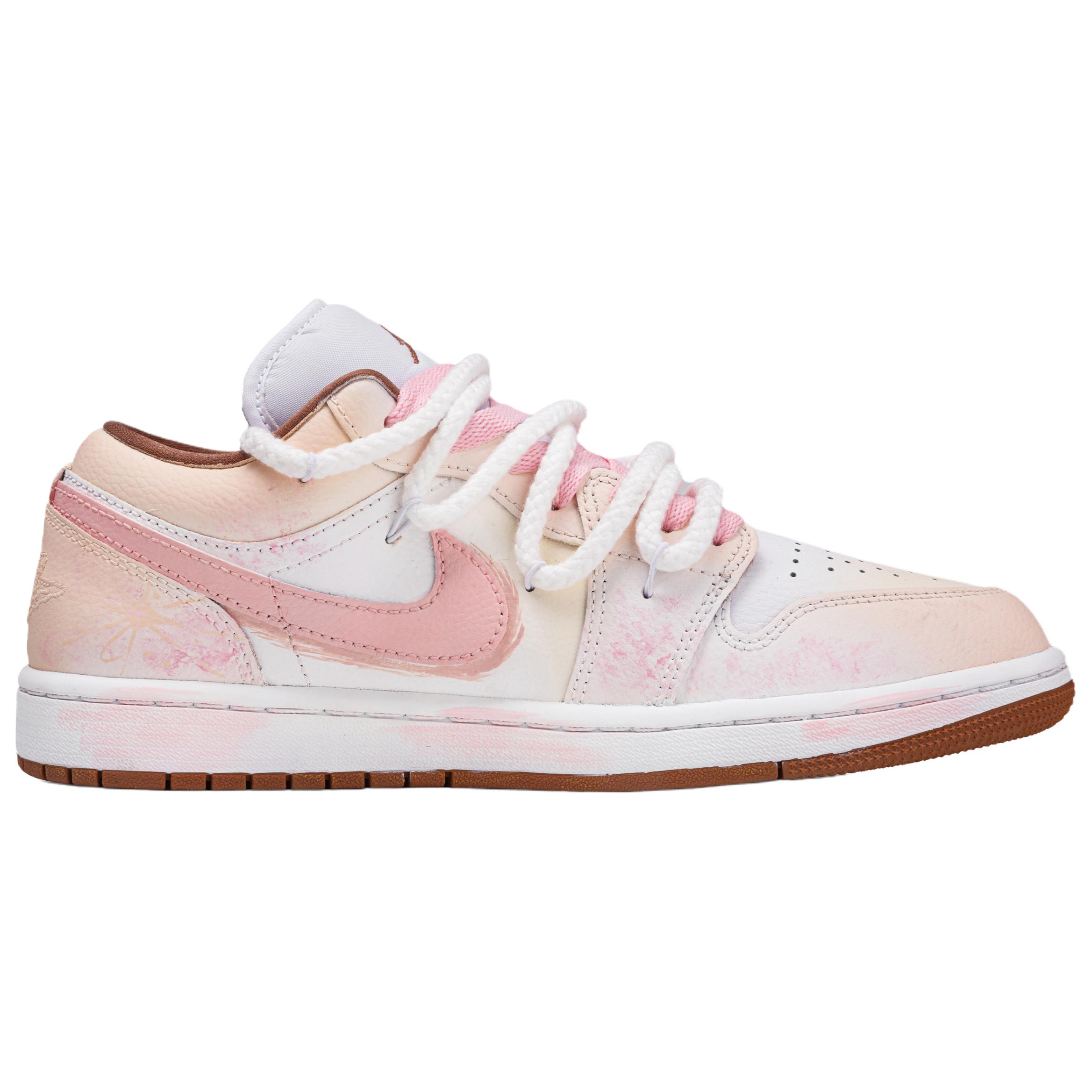 Jordan Air Jordan 1 Half Blooming Blossom Box Abrasion Resistant Low top Vintage Basketball Shoes Unisex Light Pink