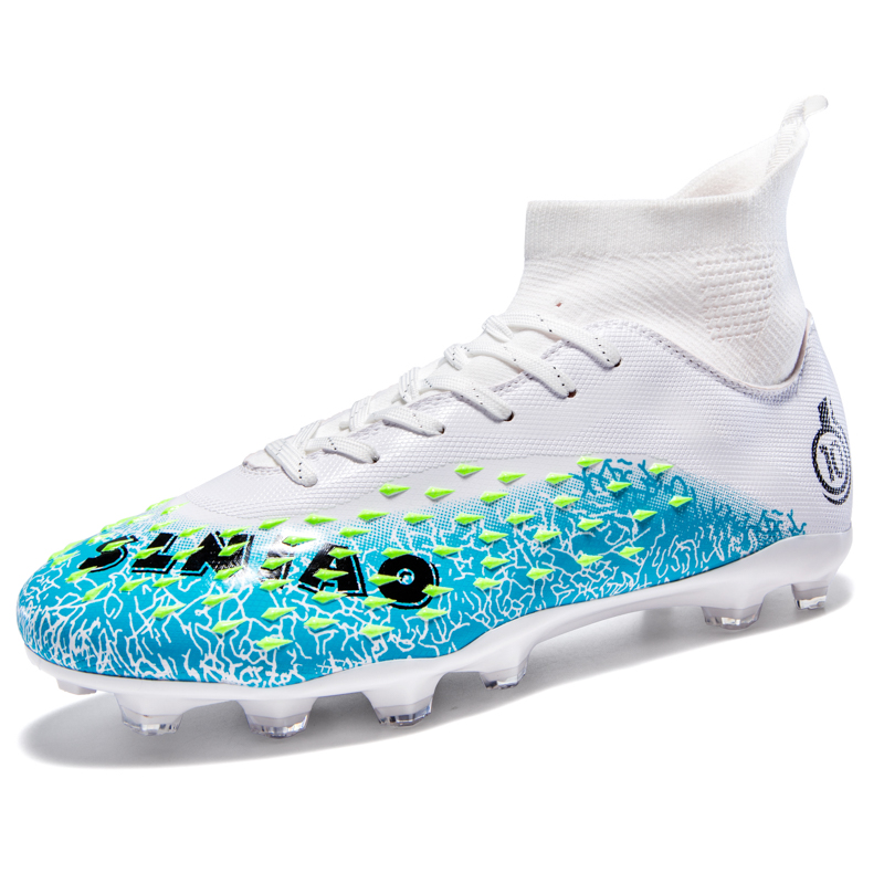 TONYBEAR Soccer Shoes Unisex High Top White/Black/Green/Aqua/Green