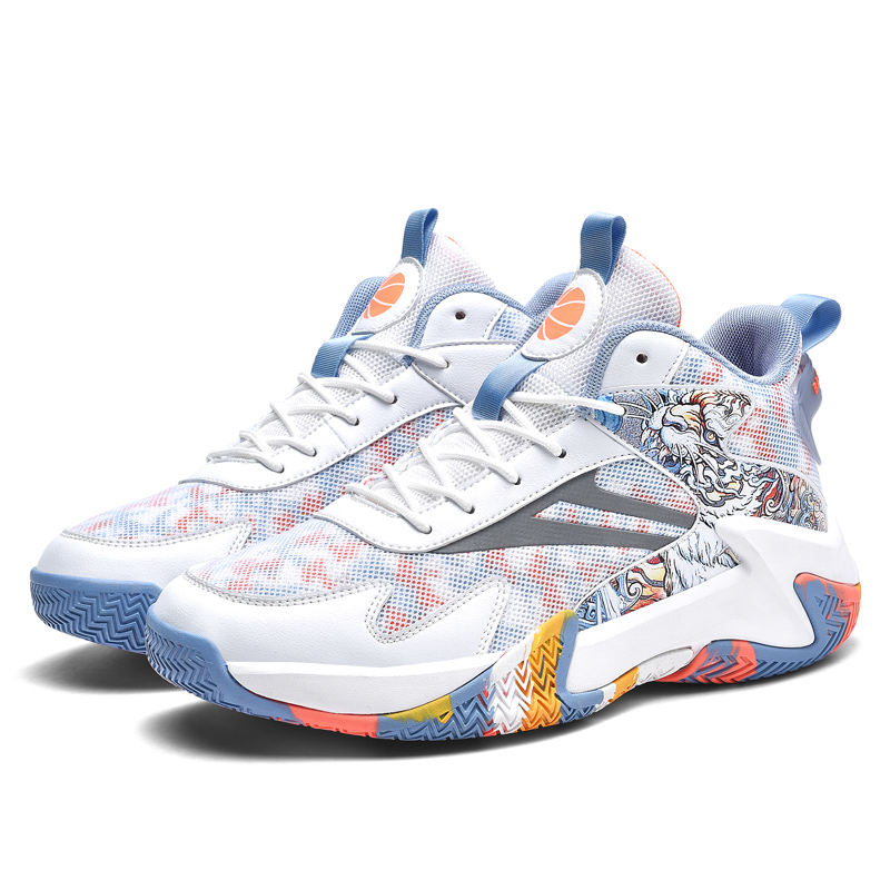 PALATIAL Basketball Shoes Men’s High Top White Moon/Black Orange/Pond Green