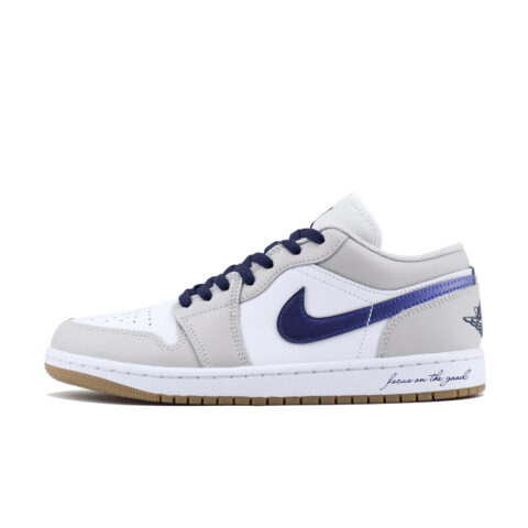 Jordan Air Jordan 1 Low top Vintage Basketball Shoes Unisex White Gray Blue