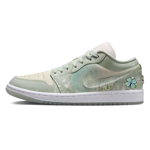 Jordan Air Jordan 1 Slip Resistant Abrasion Resistant Low top Vintage Basketball Shoes Women’s Green White