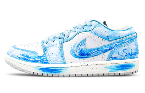 Jordan Air Jordan 1 Cushioning, Wear Resistant Low top Vintage Basketball Shoes Unisex White Blue