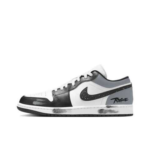 Jordan Air Jordan 1 Shadow Ink Splatter Low top Vintage Basketball Shoes Unisex Black White