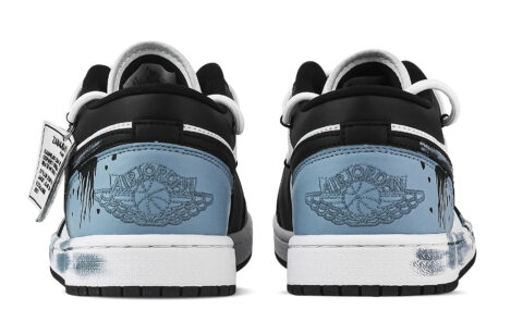 Jordan Air Jordan 1 Pen Painted Black Flame Low top Vintage Basketball Shoes Unisex Black White Blue
