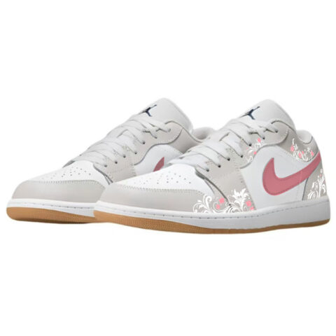 Jordan Air Jordan 1 Slip Resistant Abrasion Resistant Low top Vintage Basketball Shoes Unisex Gray Pink