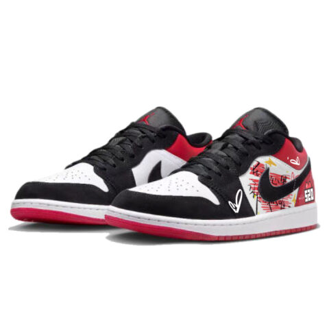 Jordan Air Jordan 1 Slip Resistant Abrasion Resistant Low top Vintage Basketball Shoes Unisex Red