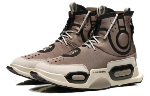 Li Ning Rekindled Cushioning Slip Resistant Abrasion Resistant High top Vintage Basketball Shoes Men’s Brown