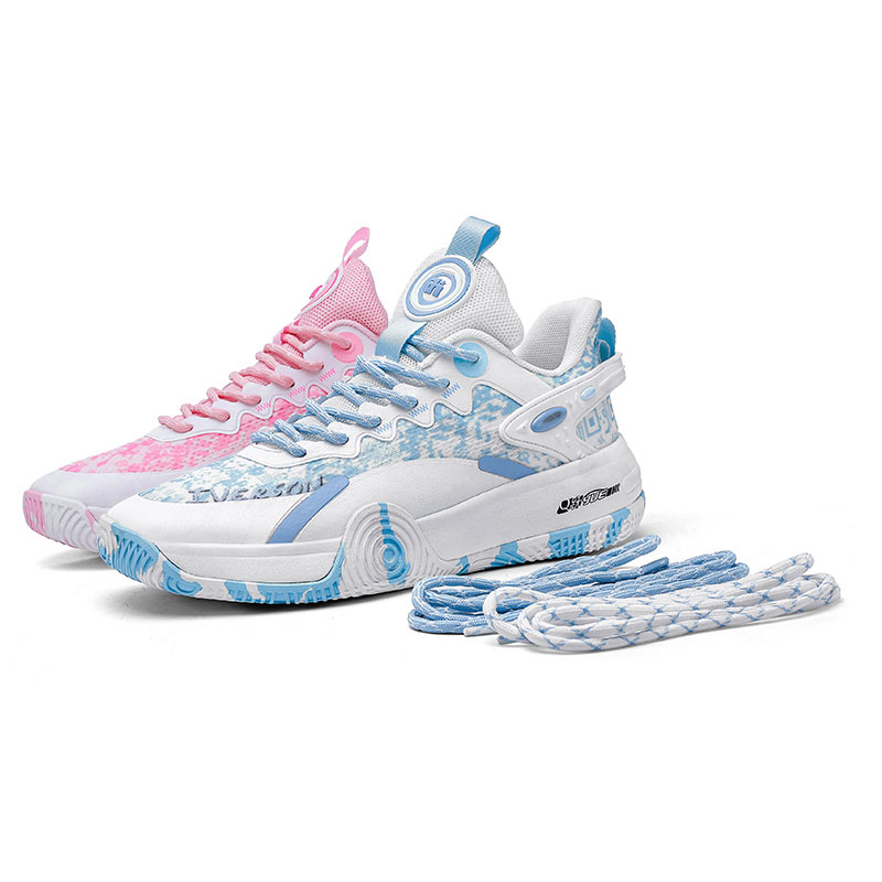 IVERSON Slip Resistant, Abrasion Resistant, Lightweight Low top Basketball Shoes Unisex Pink Blue Mismatched